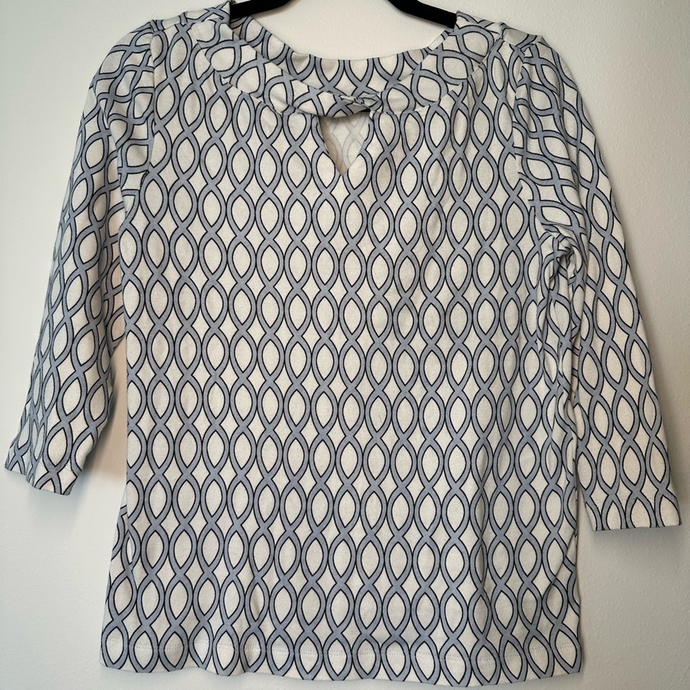 Chicos women’s blue and white print cotton 3/4 sleeve shirt size 1 medium